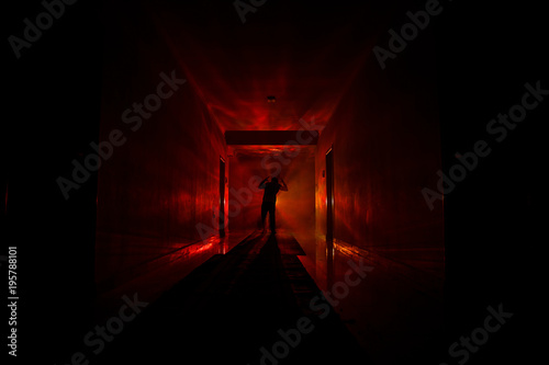 Fotomural Creepy silhouette in the dark abandoned building