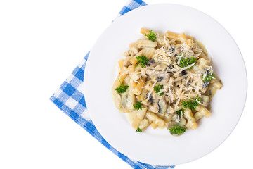 Poster - Pasta with champignons and cheese, white sauce