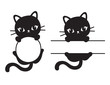 Cute black silhouette cat round and rectangular frame vector illustration.
