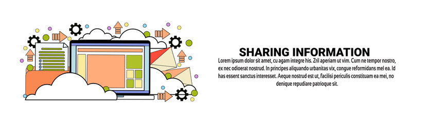 Poster - Sharing Information Technology Concept Horizontal Web Banner With Copy Space Vector Illustration