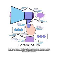 Poster - Hand Hold Megaphone Digital Media Marketing Concept Banner With Copy Space Vector Illustration