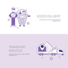 Poster - Goods Delivery And Transport Services Template Web Banner With Copy Space Vector Illustration