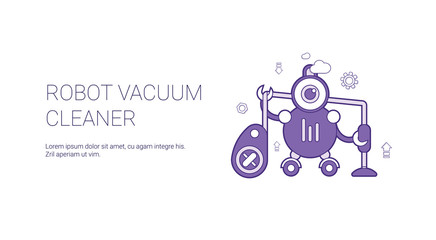 Poster - Robot Vacuum Cleaner Template Web Banner With Copy Space Vector Illustration
