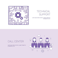 Poster - Technical Support And Call Center Service Concept Template Web Banner With Copy Space Vector Illustration