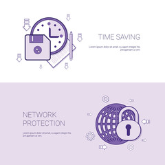 Poster - Time Saving And Network Protection Template Web Banner With Copy Space Vector Illustration