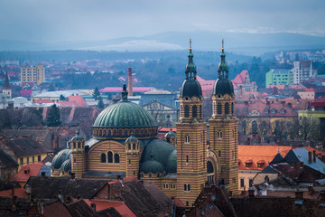 Canvas Print - Sibiu Holy Trinity Cathedral viewed from the Evangelical Church