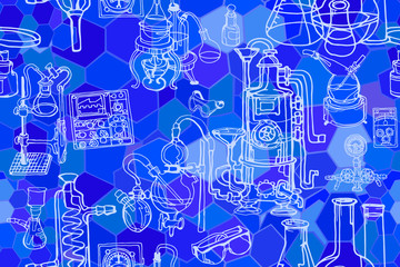 Wall Mural - vector seamless pattern with sketch elements related to science or education. physics or chemistry a