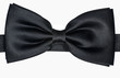 Black bow tie against a white background.