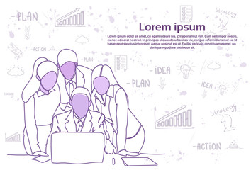 Poster - business people team looking at laptop computer discussion or brainstorming meeting doodle abstract 