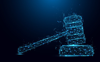 Aufkleber - Abstract Hammer judge form lines and triangles, point connecting network on blue background. Illustration vector