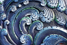 Closed-up Of Colorful Wave  Concrete Stucco Design In Thai Temple