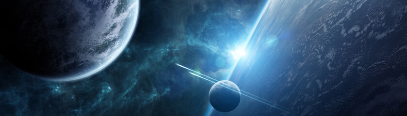 Wall Mural - panoramic view of planets in distant solar system 3d rendering elements of this image furnished by n