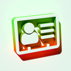 White Vcard Icon. 3D Illustration of White v Card, v Card, Vcard, Vcard File, Vcard File Icons With Orange and Green Gradient Shadows.