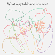 Find Hidden Objects On The Picture, Vegetables Theme, Mishmash Contour Set, Fun Education Game For Kids, Preschool Activity For Children, Vector Illustration
