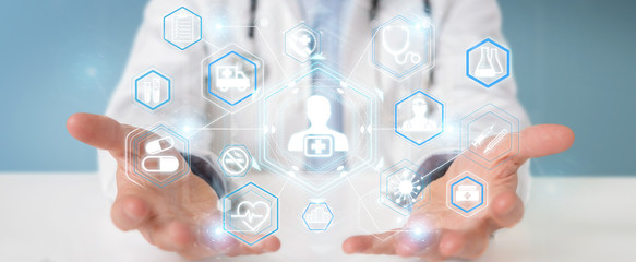 Poster - Doctor using digital medical futuristic interface 3D rendering