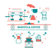 Vector illustration set of coffee preparation for coffeeshop with typography word: 