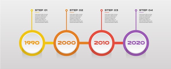 Poster - Horizontal steps timeline infographics - can illustrate a strategy, workflow or team work, vector flat color