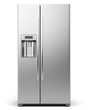 Front View of Modern side by side Stainless Steel Refrigerator . Fridge Freezer Isolated on a White Background. 3d rendering
