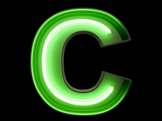 Wall Mural - Neon green light alphabet character C font