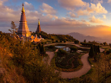 Landscape Two Pagoda At Doi Inthanon National Park , Chiang Mai ,Thailand,