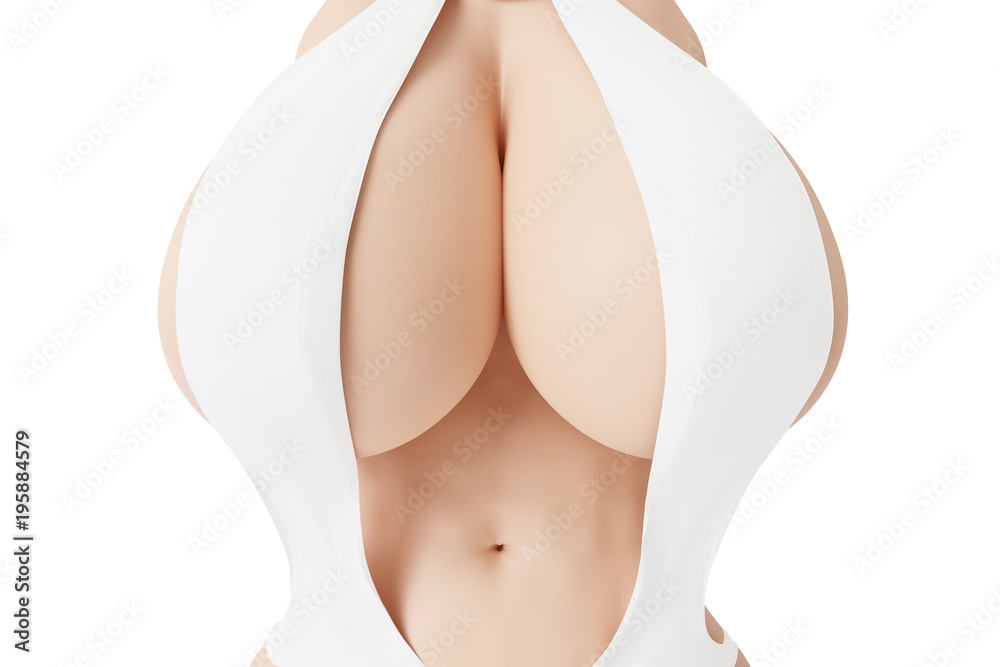 © PixlMakr - Busty woman with big cleavage in white dress Busty woman with big cleavage in white dress