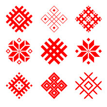 Set Of National Belarus Ornament. Slavic Ethnic Pattern.