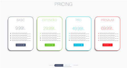 Poster - Price list, hosting plans and web boxes banners design. three tariffs. interface for the site. ui ux vector banner for web app.