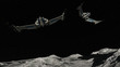 Spaceships Flying Over Planet In Space 3D Rendering