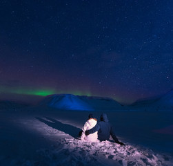 Wall Mural - the polar arctic northern lights aurora borealis sky star in norway svalbard in longyearbyen city ma