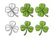 Good luck four and three leaf clover. Vintage vector engraving