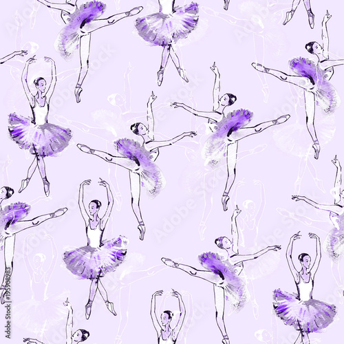 baleriny-fioletowe-tlo-bezszwowy-wzor-baletniczy-tancerze-czerni-i-srebra-rysunek-akwarela-obraz-na-purpurowym-tle