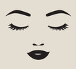 Vector illustration of a pretty woman face silhouette with eyelashes, eyebrows and lips.