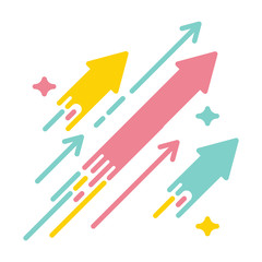 Wall Mural - Arrows shooting to the stars. Vector icon illustration with bright vivid colors. Concept for financial, personal and creative growth