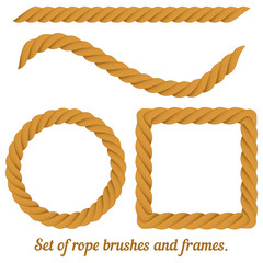 Aufkleber - Set of rope frames and brushes. Vector illustration.