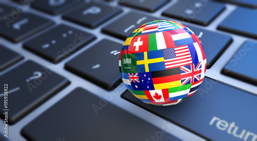 Fotomural World Flags Globe Computer Keyboard