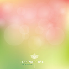 Spring Summer Autumn Green And Pink Color Tone With Bokeh Background.