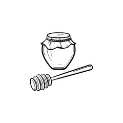 Poster - Honey in a glass jar with wooden spoon hand drawn outline doodle icon