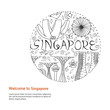 Symbols of Singapore round design concept. Culture and architecture of Singapore. Hand drawn vector illustration.