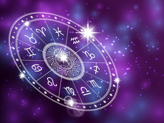 Wall Mural - horoscope circle on shiny backgroung - space backdrop with white astrology circle