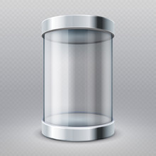 Empty Transparent Glass Cylinder 3d Showcase Isolated Vector Illustration