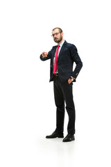 Wall Mural - Full body portrait of businessman with folder on white