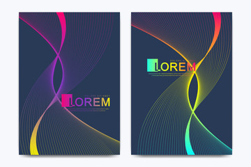 Poster - Modern vector template for brochure, leaflet, flyer, cover, catalog, magazine or annual report in A4 size. Business, science and technology design book layout. Presentation with dynamic waves.