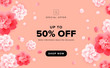 Discount banner sale orange pink background design with beautiful flowers