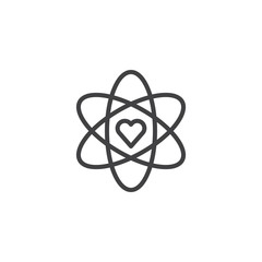 atom and heart shape outline icon. linear style sign for mobile concept and web design. love science