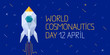 12 April World Cosmonautics Day banner with rocket. International day of human space flight. Horizontal web banner. Polygonal style