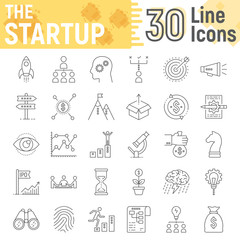 Poster - Startup thin line icon set, development symbols collection, vector sketches, logo illustrations, business finance signs linear pictograms package isolated on white background, eps 10.