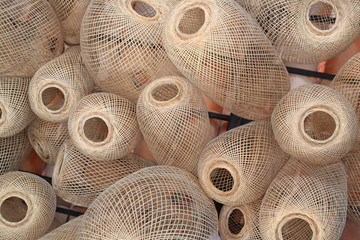 Wall Mural - Thai Villager Style Weaving Baskets Hanging.
