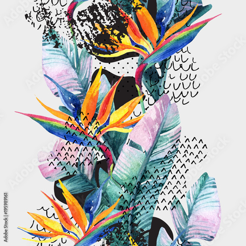 egzotyczne-oraz-kolorowe-kwiaty-i-liscie-elementy-doodle-minimalne-grunge-tekstura-abstrakcyjne-tlo