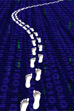 Footprints with numbers, 3d illustration