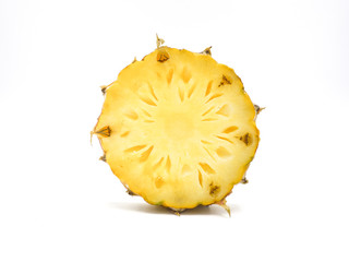 Fresh pineapple fruit with slices on white background